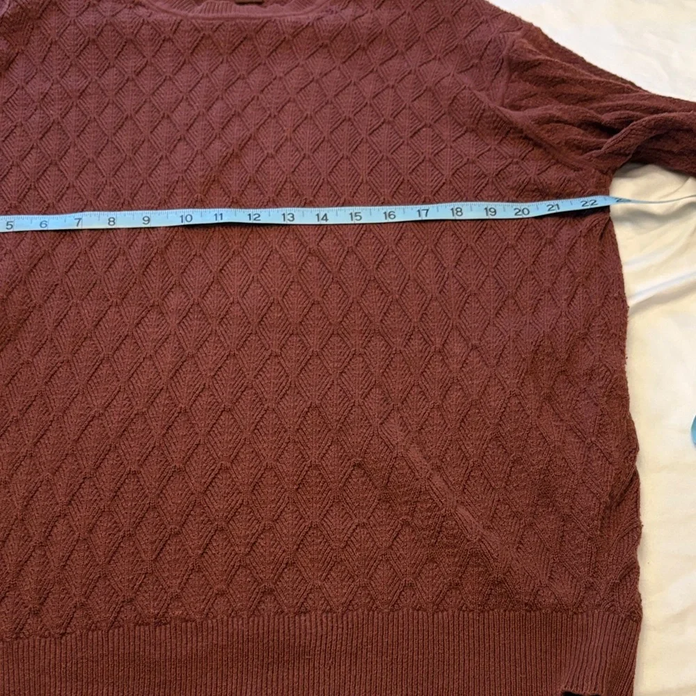 Tasso Elba Cable Knit Sweater Mens M Burgundy Cotton Crewneck Classic Textured - Picture 5 of 9